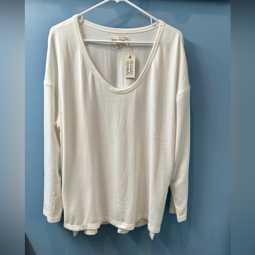 Simply Threads long sleeve tunic top white lightweight sweater like XL NWT